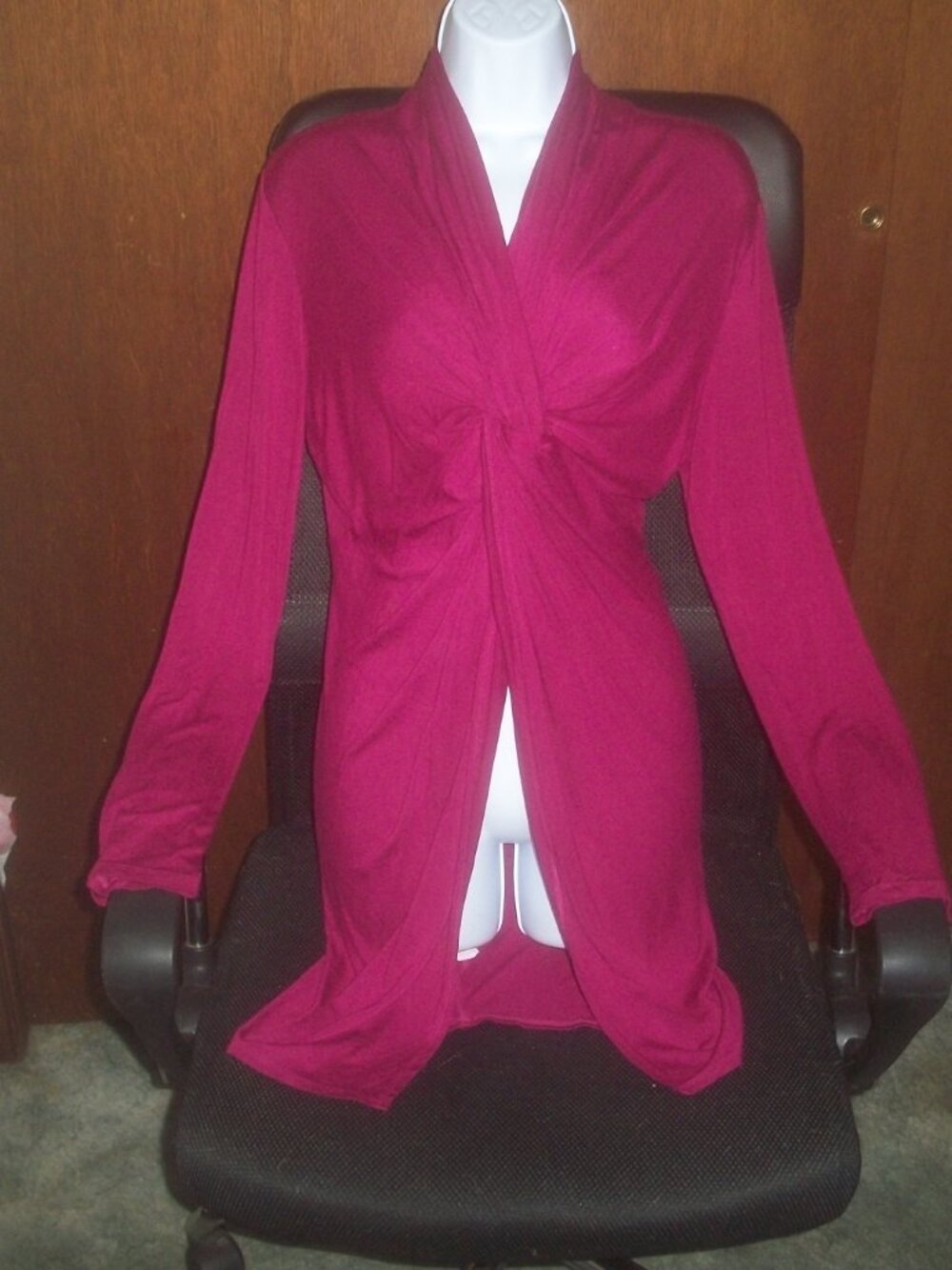 womens cardigan.duster.fly away hem.knee length.size large